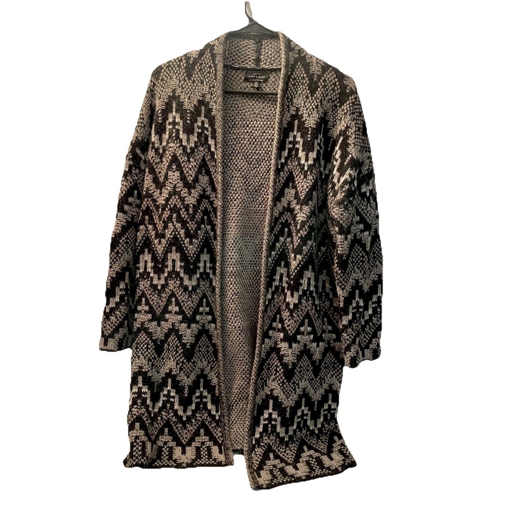 LUCKY BRAND Los Angles CA WOOL long sweater Coat black gray Sz SMALL Women's